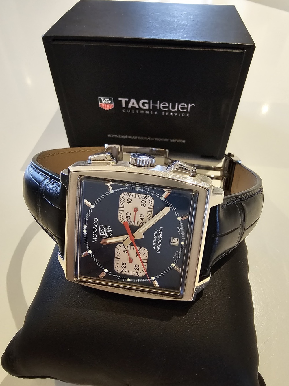 Tag Heuer Monaco Men's Watch - Blue Dial, Black Leather Strap